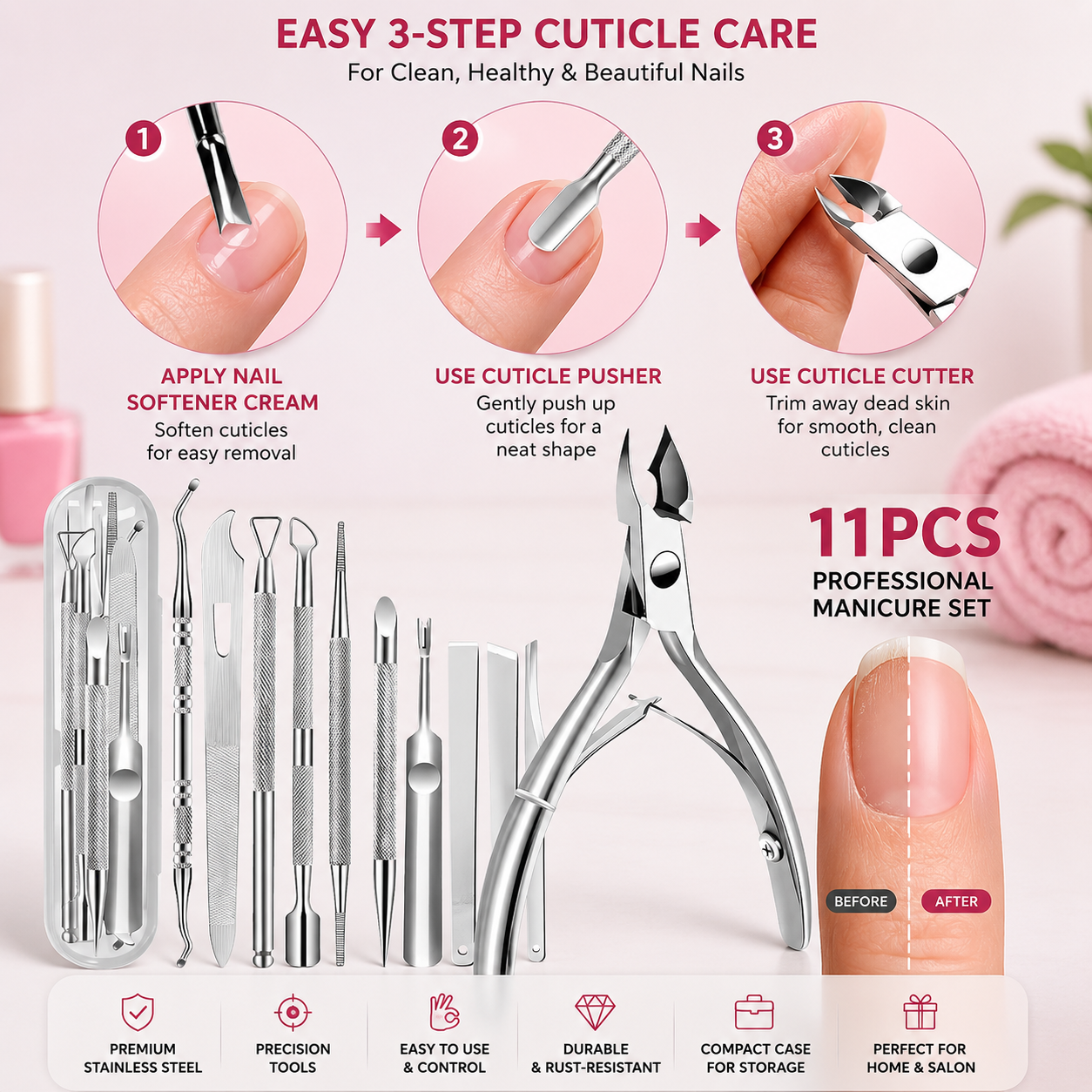 11-Piece Stainless Steel Cuticle Care Set