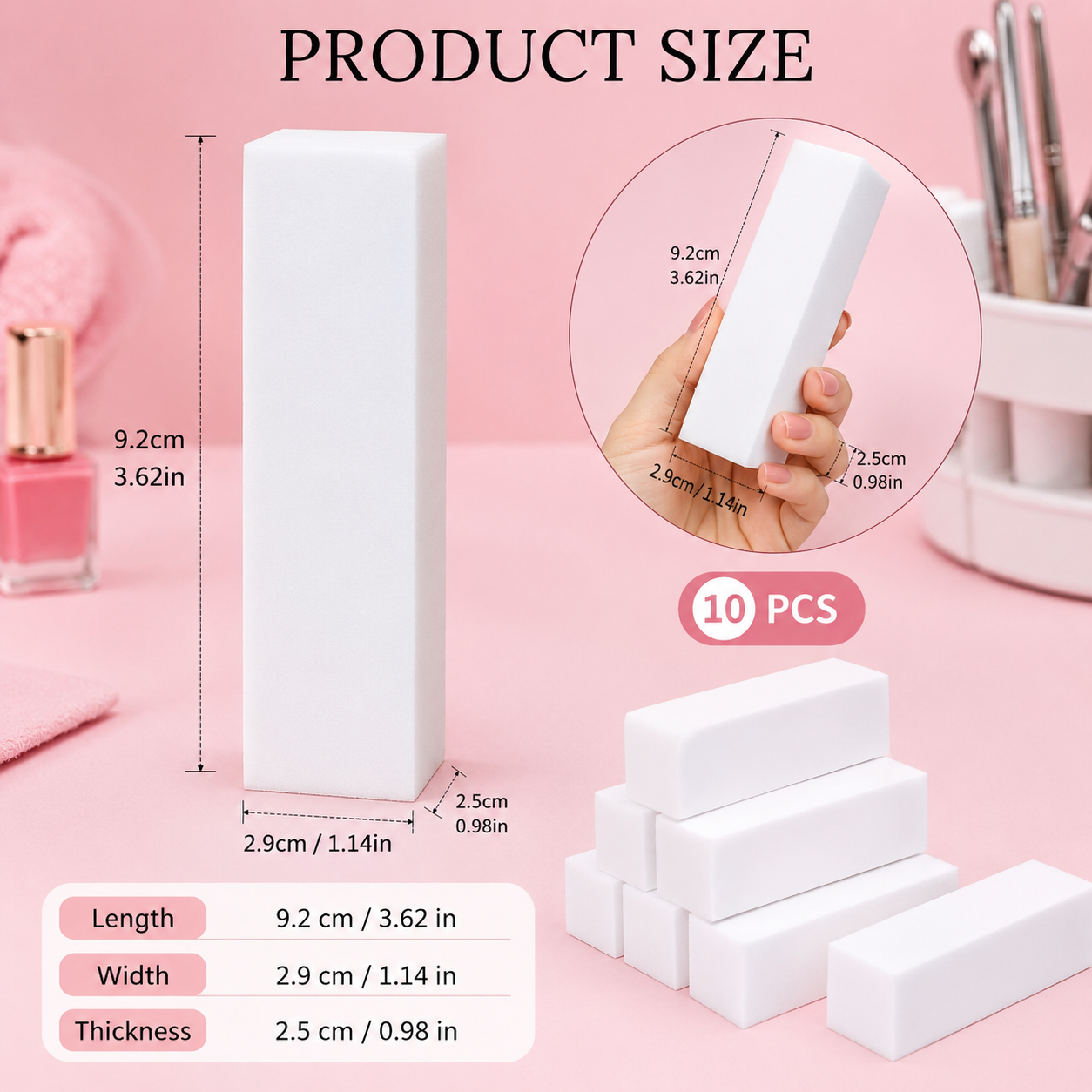 10-piece White High-Foaming Nail Polishing File Set