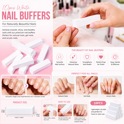 10-piece White High-Foaming Nail Polishing File Set