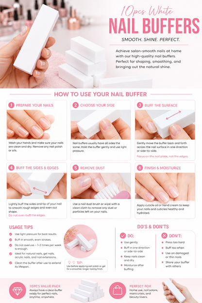 10-piece White High-Foaming Nail Polishing File Set