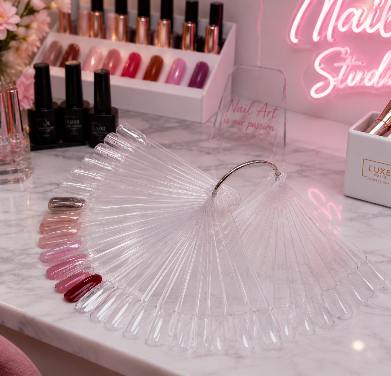 50-Piece Clear Nail Display & Practice Stick Set