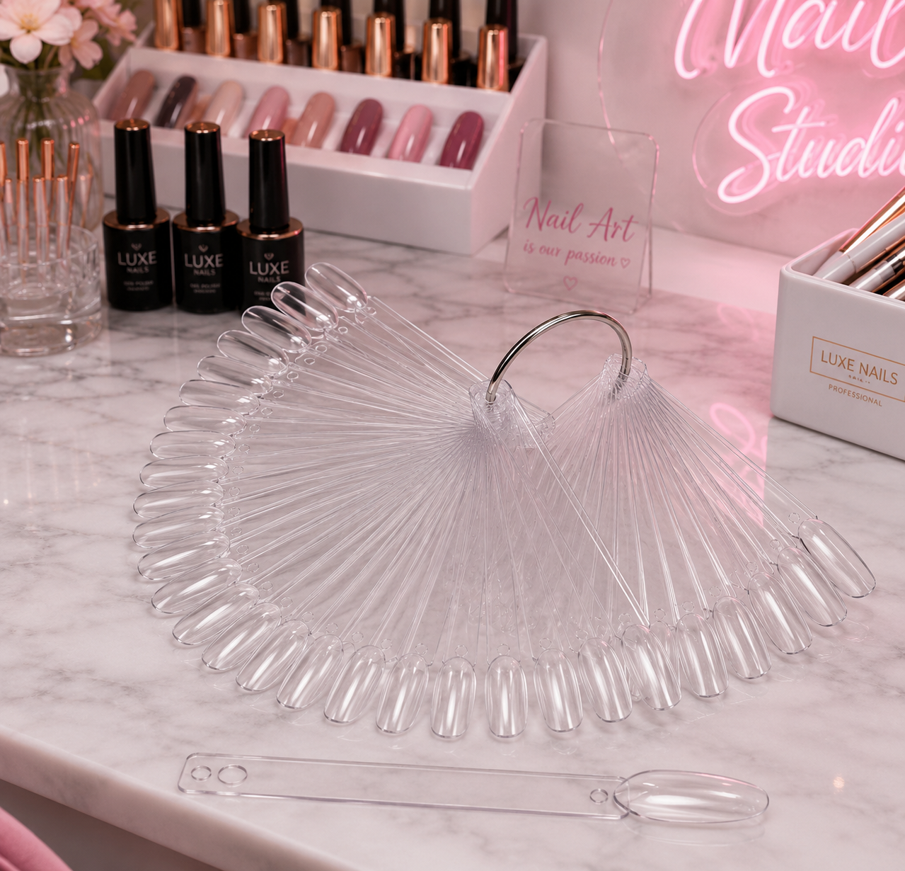50-Piece Clear Nail Display & Practice Stick Set