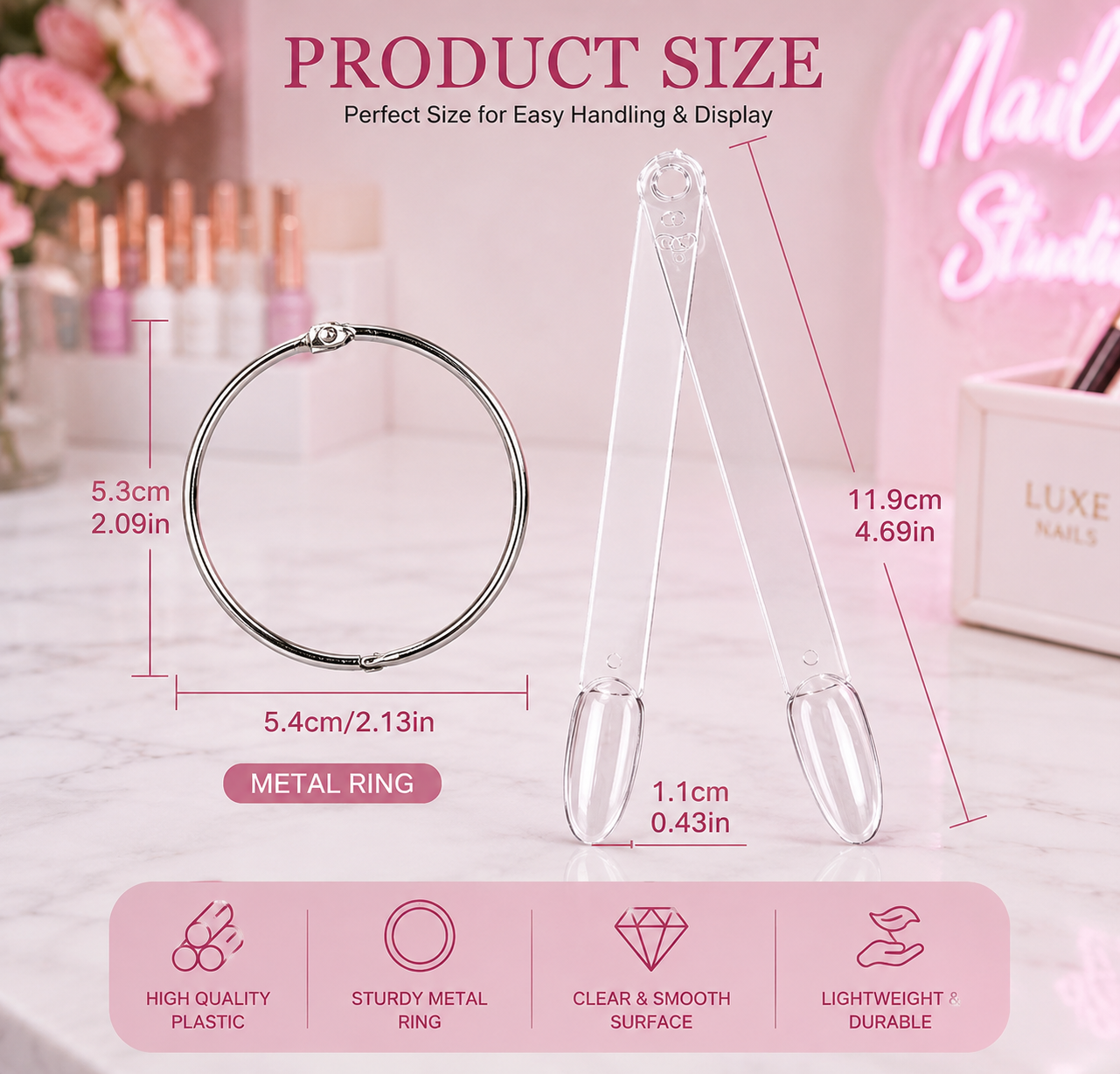 50-Piece Clear Nail Display & Practice Stick Set