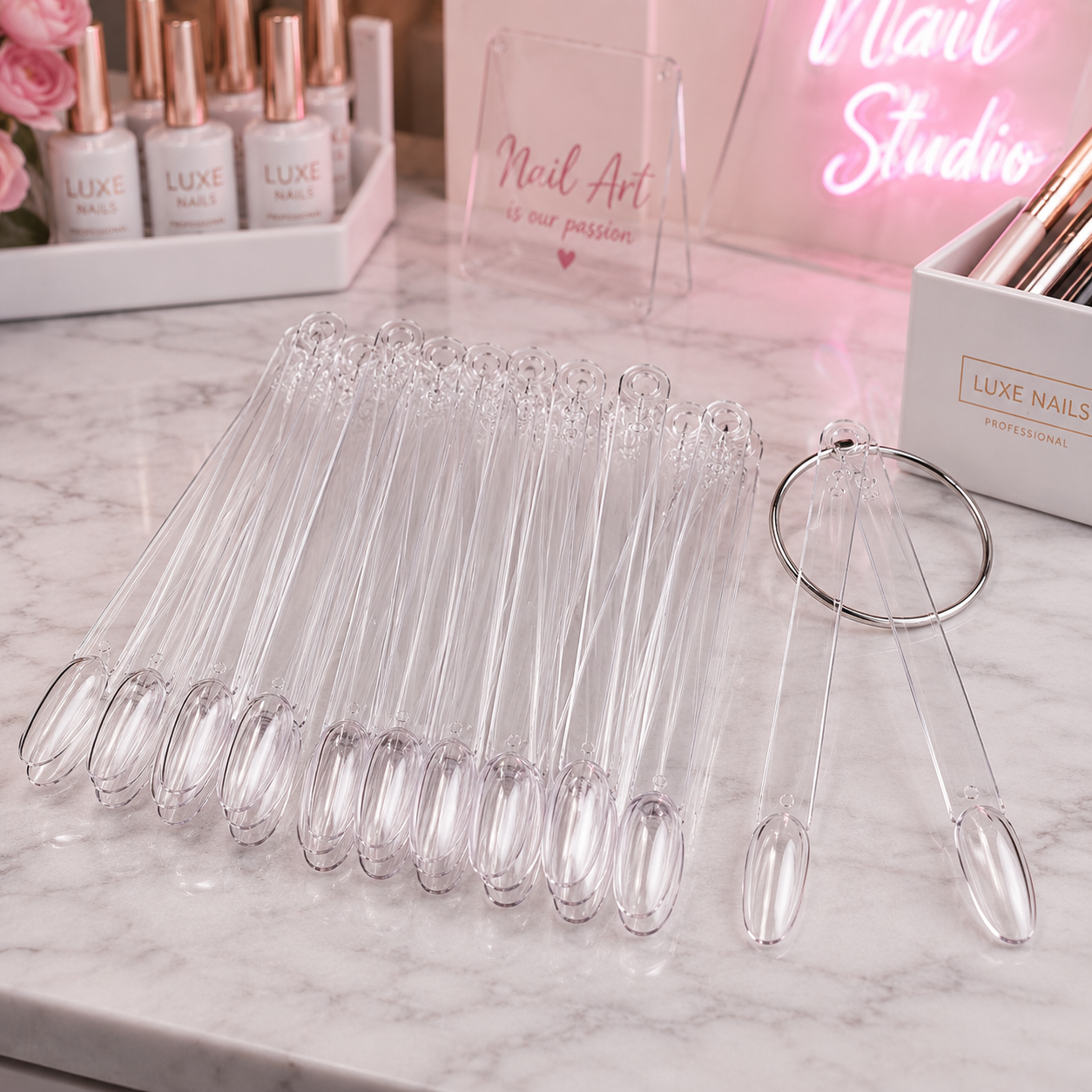 50-Piece Clear Nail Display & Practice Stick Set