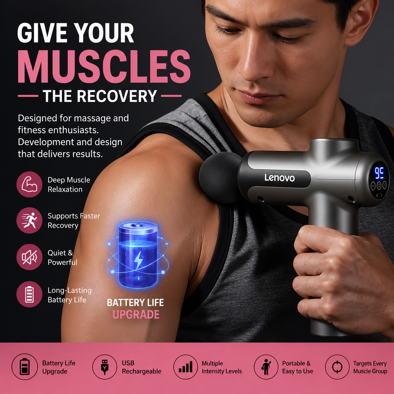 8 interchangeable massage heads