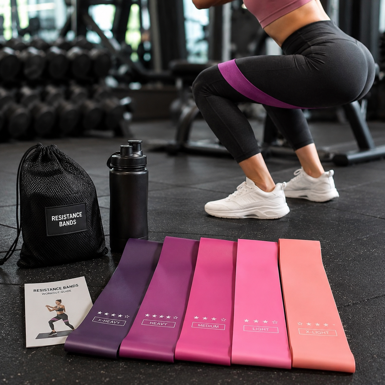 Portable Purple Gradient Resistance Band Set